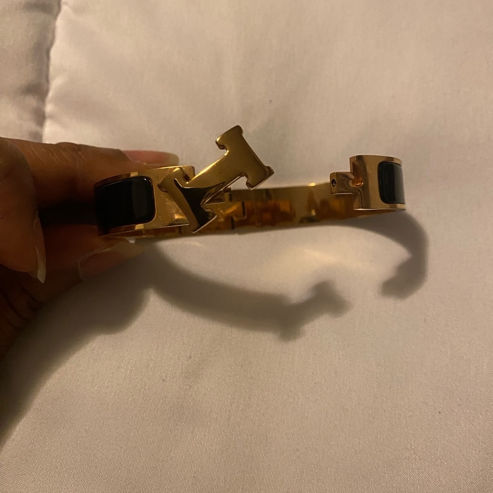 Gold and Black Logo Cuff Bracelet